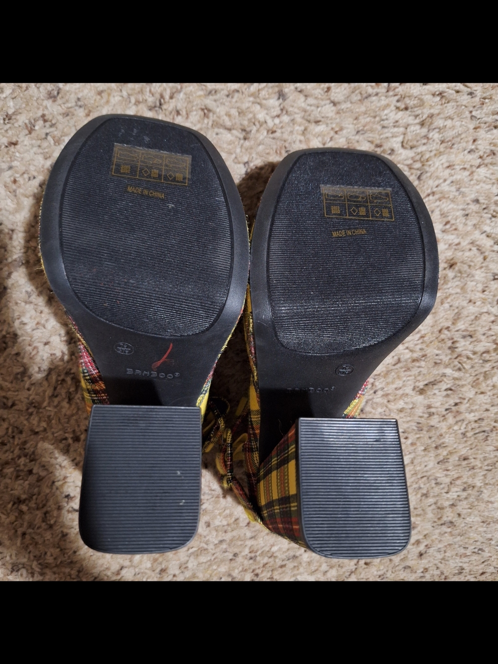 Bamboo Yellow Plaid Mary Jane Platform Heels Size 7.5 - Picture 7 of 7